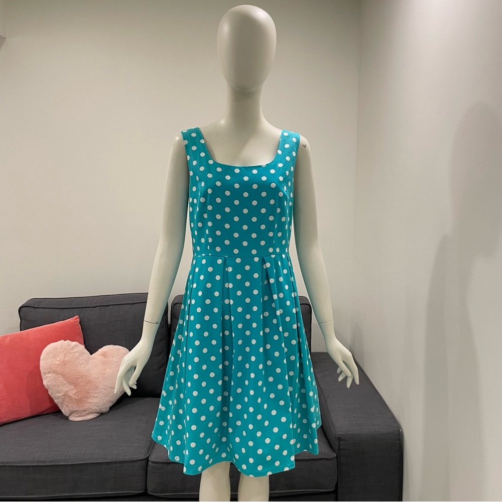 JULES & LEOPOLD Turquoise and White Polka Dot Summer Dress Size 6